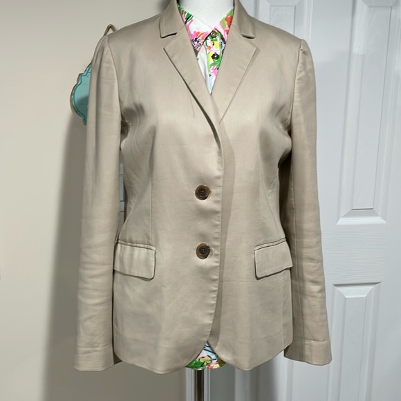 J Crew Blazer Womens size 6 Beige Lined 2 Button Up Cotton Jacket - Picture 1 of 7